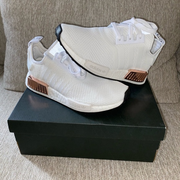 Women’s adidas nmd r1 white, pink, and rose gold 5 - Picture 1 of 5